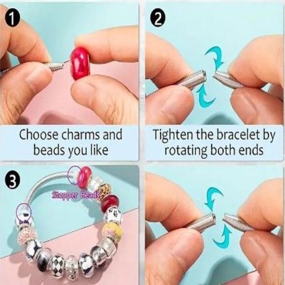 Silver Twist Bracelet with Orange Glow in the Dark Beads and Crystal Bird Charm - Picture 4 of 4